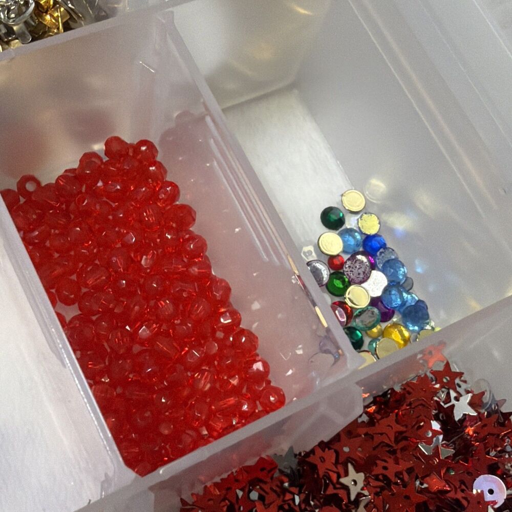 Large Mixed Craft Lot Beads Sequins Faux Pearls Jewelry Findings Organizer Box - Picture 9 of 16